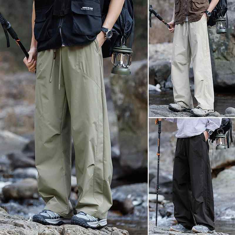 パンツ メンズ ストレート 運動 ズボン 男性用 伸縮性 薄手 ポリエステル 黒 グレー オフホワイト