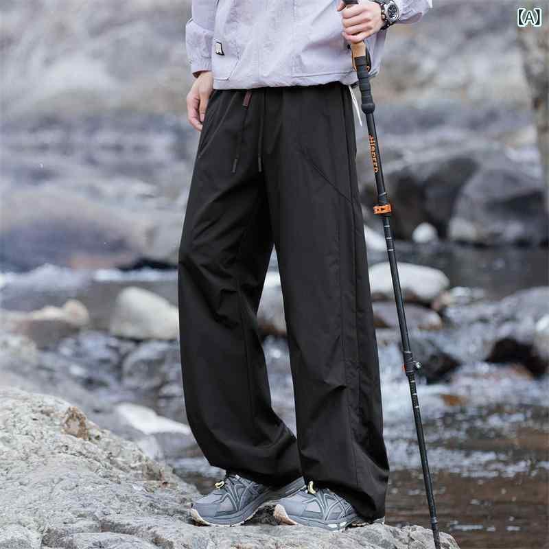 パンツ メンズ ストレート 運動 ズボン 男性用 伸縮性 薄手 ポリエステル 黒 グレー オフホワイト