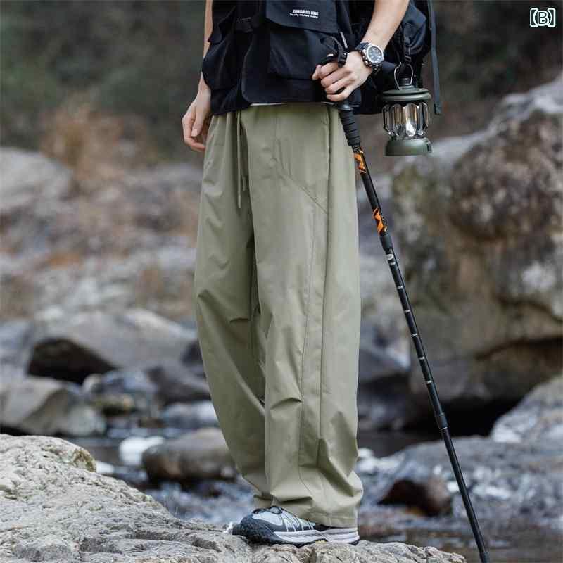 パンツ メンズ ストレート 運動 ズボン 男性用 伸縮性 薄手 ポリエステル 黒 グレー オフホワイト