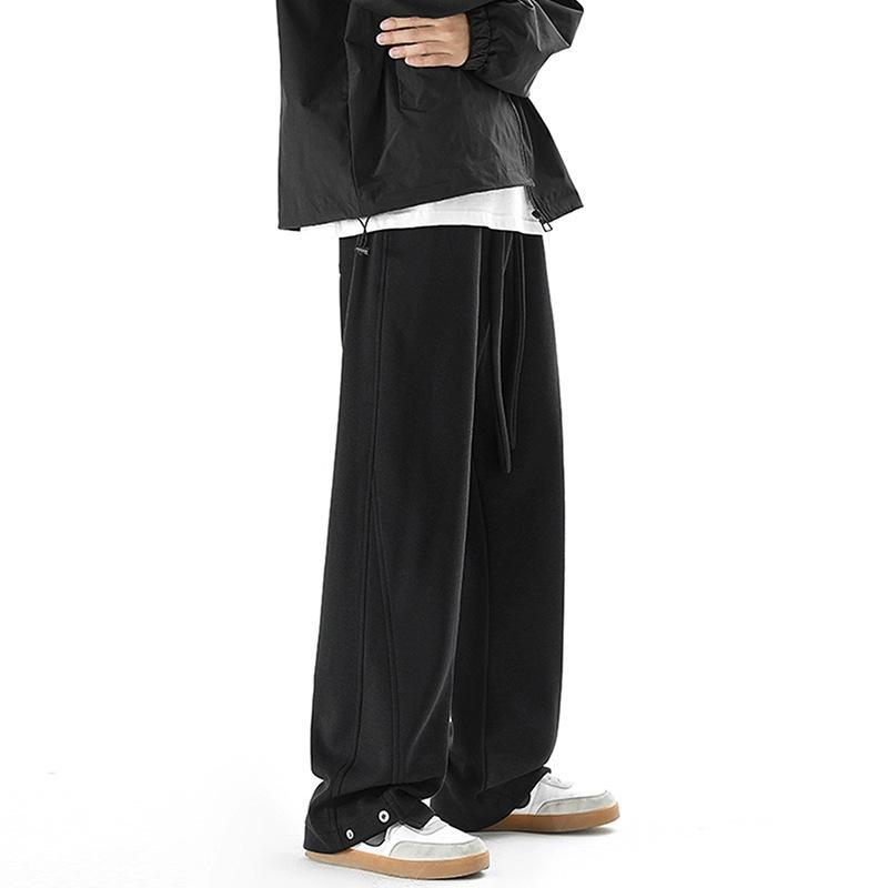 パンツ メンズ ストレートパンツ 運動 普段使い 無地 ポリエステル混紡 ブラック グレー スポーティー カジュアル(4.0)