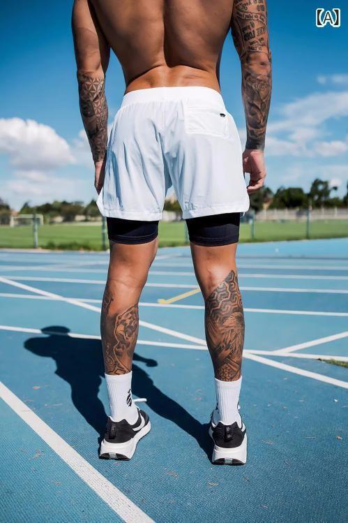 ショートパンツ メンズ 男性用 スポーツ 短パン 速乾 ランニング 2層 構造 トレーニング バスケットボール インナー付き レイヤード スタイル 軽量 ブラック ホワイト グレー ブルー 伸縮性 通気性 普段使い 運動着