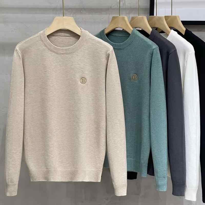 ニット メンズ ニットトップス 秋冬 長袖 丸首 宽松 保温 羊毛混紡 普段使い おしゃれ 深グレー ホワイト ブラック グリーン 杏色