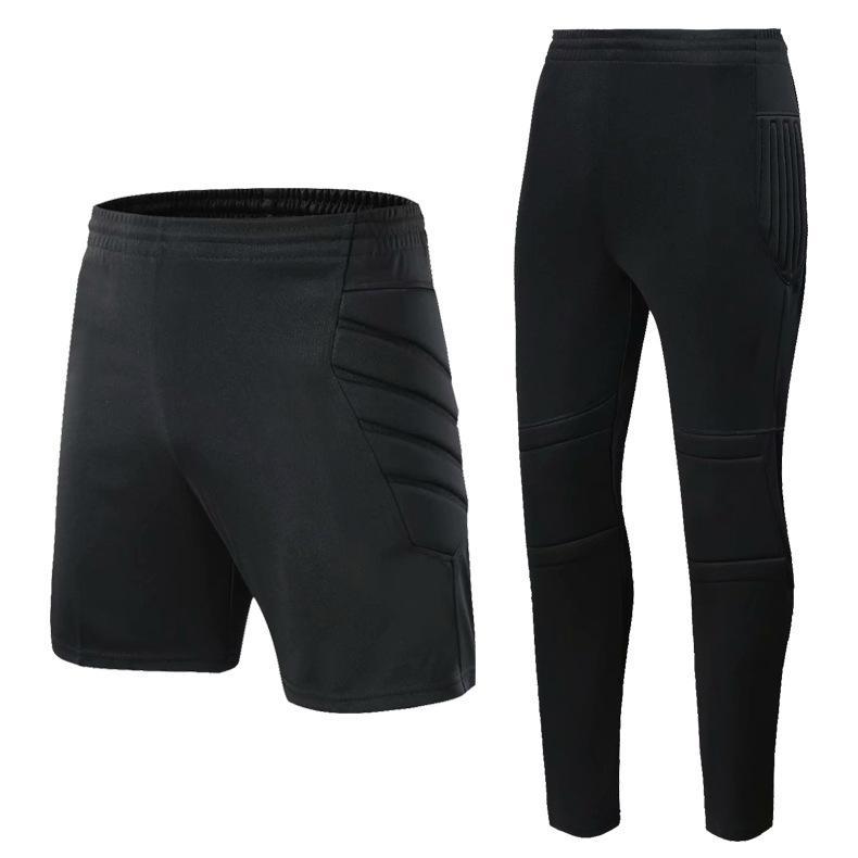 スポーツパンツ 子供用 成人用 サッカー ゴールキーパーパンツ 短パン ロングパンツ 男性用 膝パッド 肘パッド ゆったり ブラック 速乾 トレーニング ランニング(x2)(4)