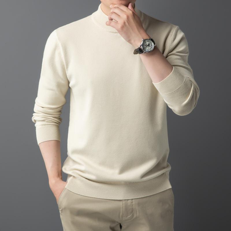 ニット メンズ ニットトップス 長袖 ハーフハイネック プルオーバー ゆったり 厚手 無地 ポリエステル 混紡 秋冬 カジュアル 普段使い 部屋着 ブルー ベージュ ピンク グレー グリーン ホワイト ブラック(x2)