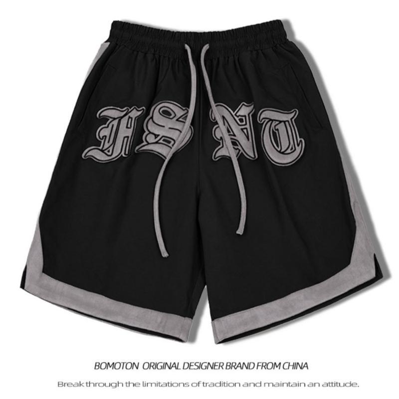 ハーフパンツ メンズ スポーツ カジュアル 光沢 カメレオンカラー 刺繍 ストリート 薄手 5分丈パンツ 黒/グレー