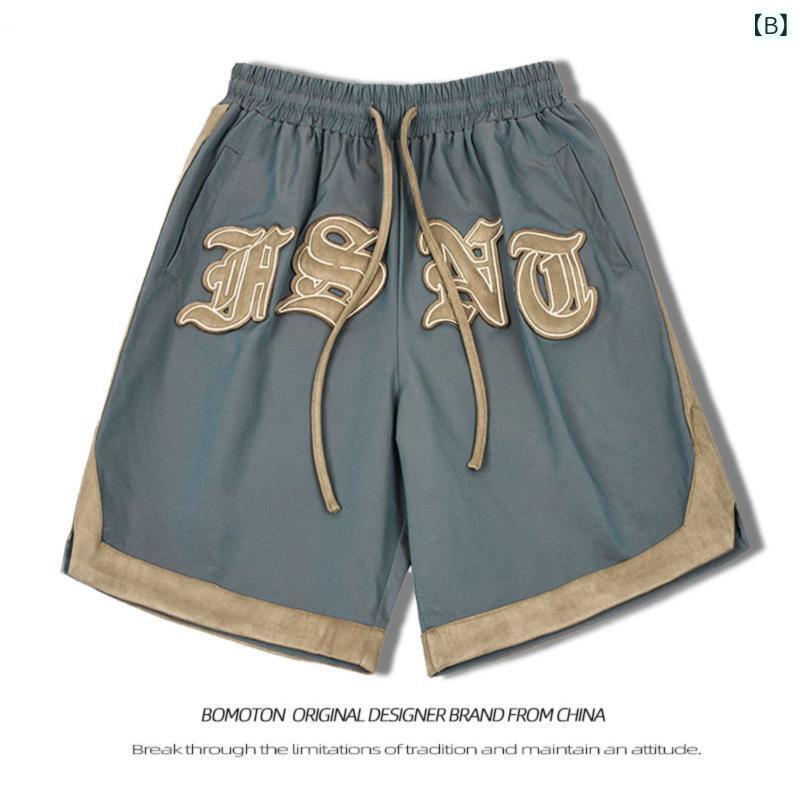 ハーフパンツ メンズ スポーツ カジュアル 光沢 カメレオンカラー 刺繍 ストリート 薄手 5分丈パンツ 黒/グレー