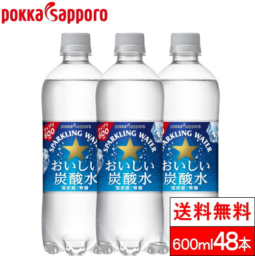 【送料無料】ポッカサッポロ おいしい炭酸水 600ml 24本×2箱（計48本） 強炭酸 無糖 スパークリングウォーター