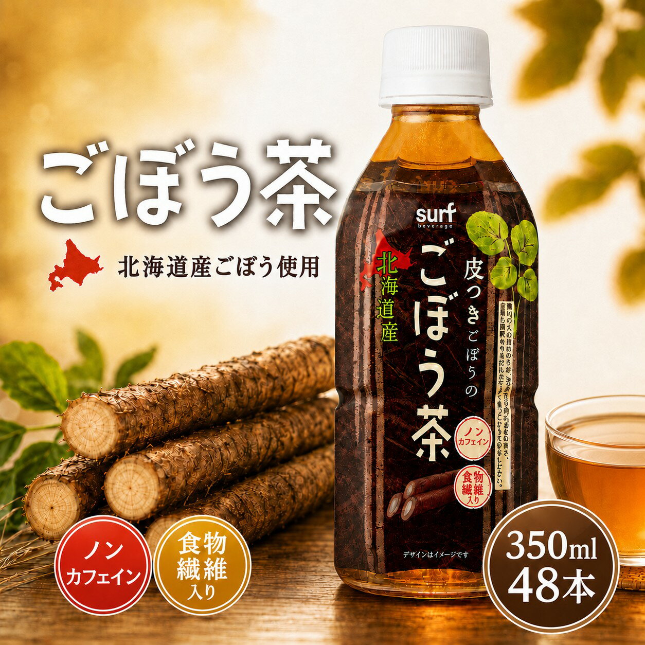 乐天商城 - 【 送料無料 】 サーフビバレッジ ごぼう茶 350ml 24本×2箱 (計48本) 食物繊維入り ノンカフェイン カフェインゼロ お茶