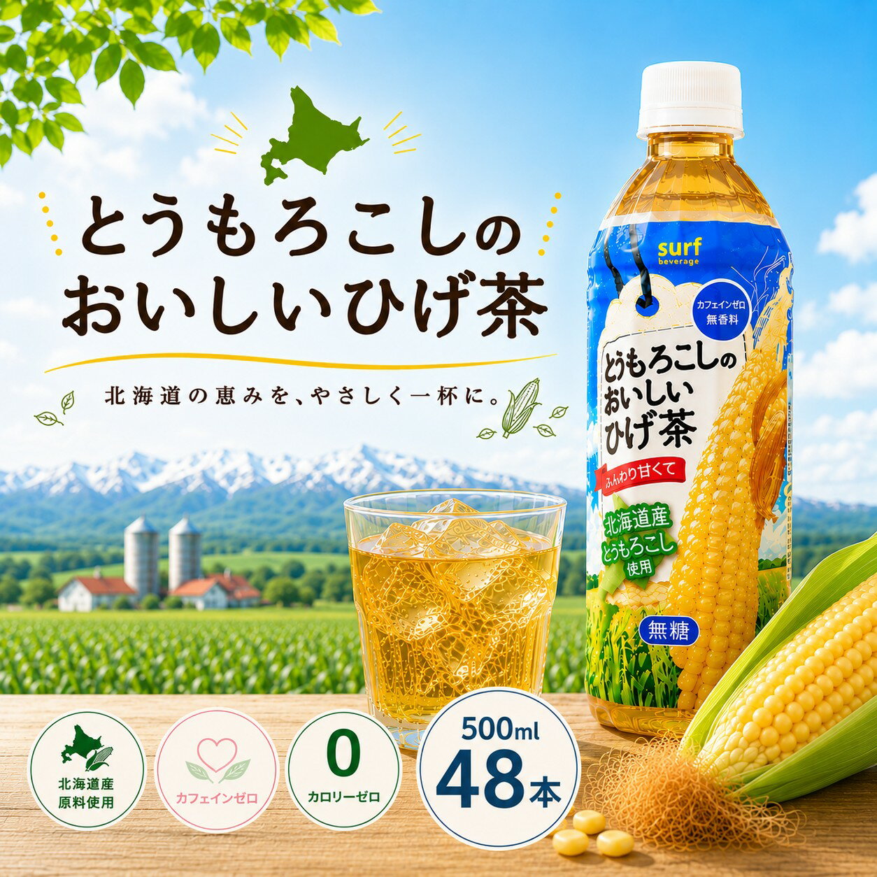 【 送料無料 】 サーフビバレッジ とうもろこしのひげ茶 500ml 24本×2箱 (計48本) 食物繊維入り お茶 カフェインゼロ カロリーゼロ