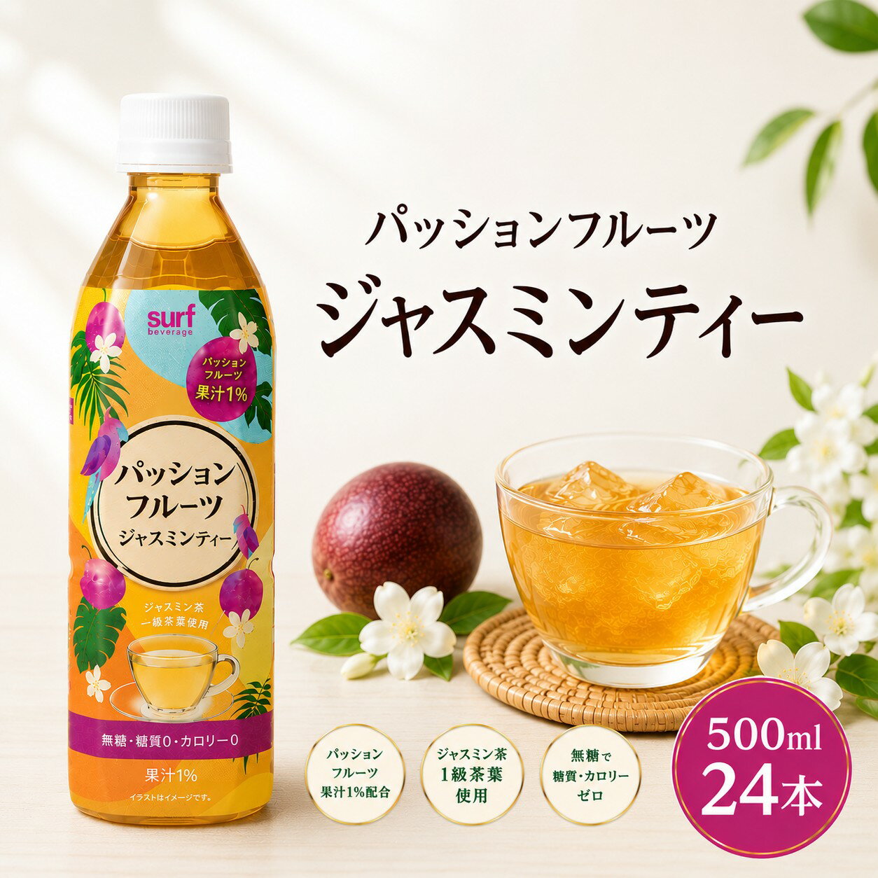 【 送料無料 】【 1ケース 】 サーフビバレッジ パッションフルーツジャスミンティー 500ml 24本 無糖 無糖茶 お茶 ジャスミン茶 カロリーゼロ