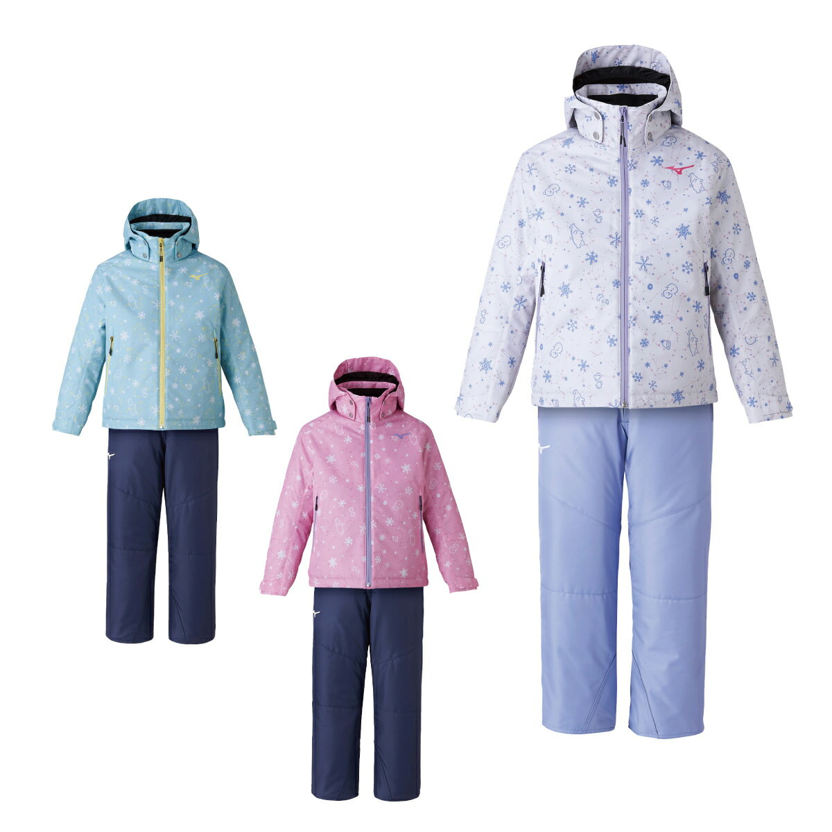 スキーウェア キッズ スノーウェア ジュニア ミズノ MIZUNO 上下セット 2024 Z2MGA956 / SNOW Jr. PRINT SUIT スノープリントスーツ スノーウェア