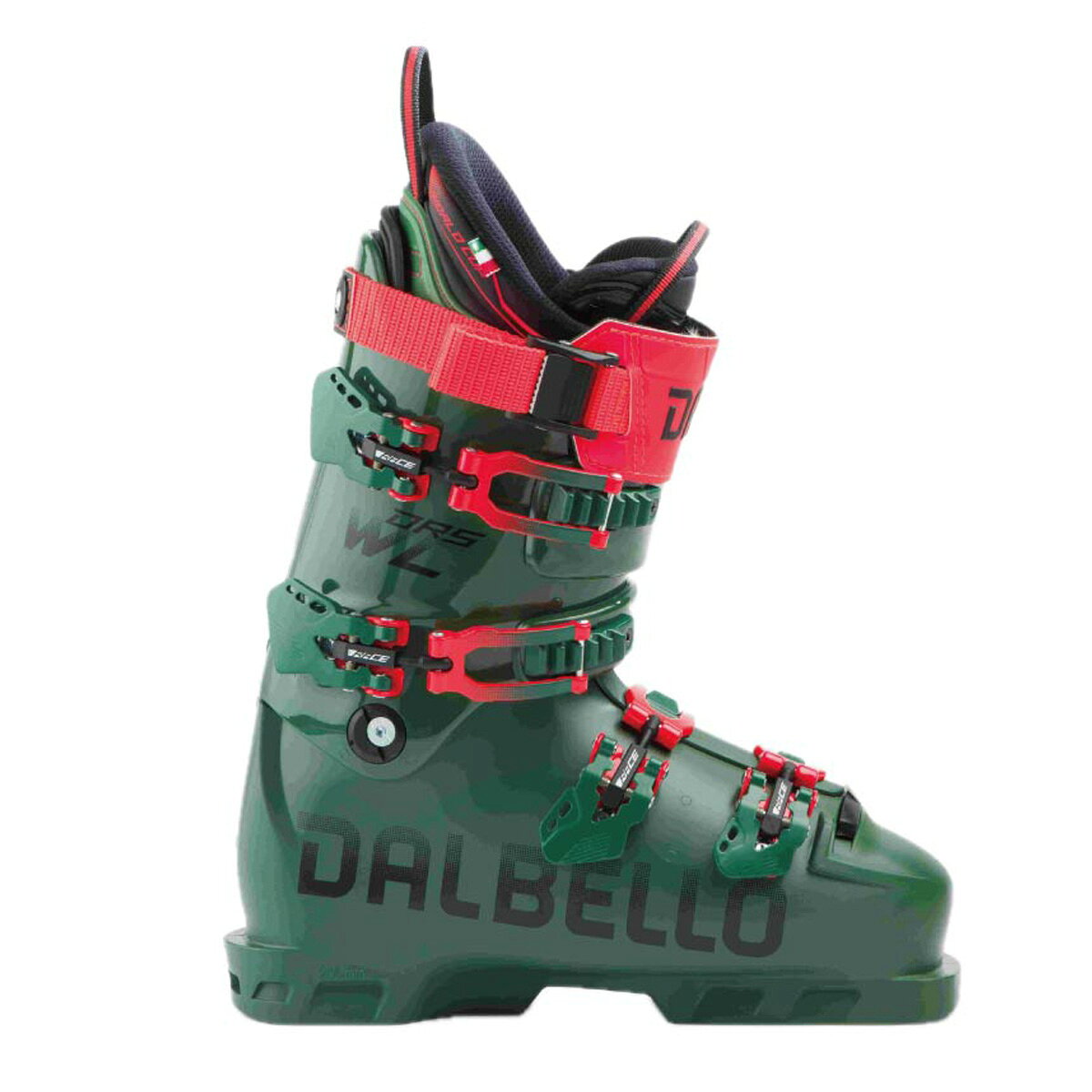 DALBELLO ダルベロ スキーブーツ■DRS WC SS DRS ワールドカップ SS・フレックス（硬さ）：115・ラスト（幅）：92mmCOLOR・ディープグリーン×ディープグリーンSIZE・22.5 - 28.5cm（1cm毎）重量（片足）・2350 g・シェル素材：レースポリウレタン・カフ素材：レースポリウレタン・インナー：DB コンプ WC・ストラップ：バックルストラップ 60 mm・バックル： D5・原産国：イタリア製※メーカー企画書の情報で商品登録を行っております。予告なしに商品名と仕様変更される場合がございます。