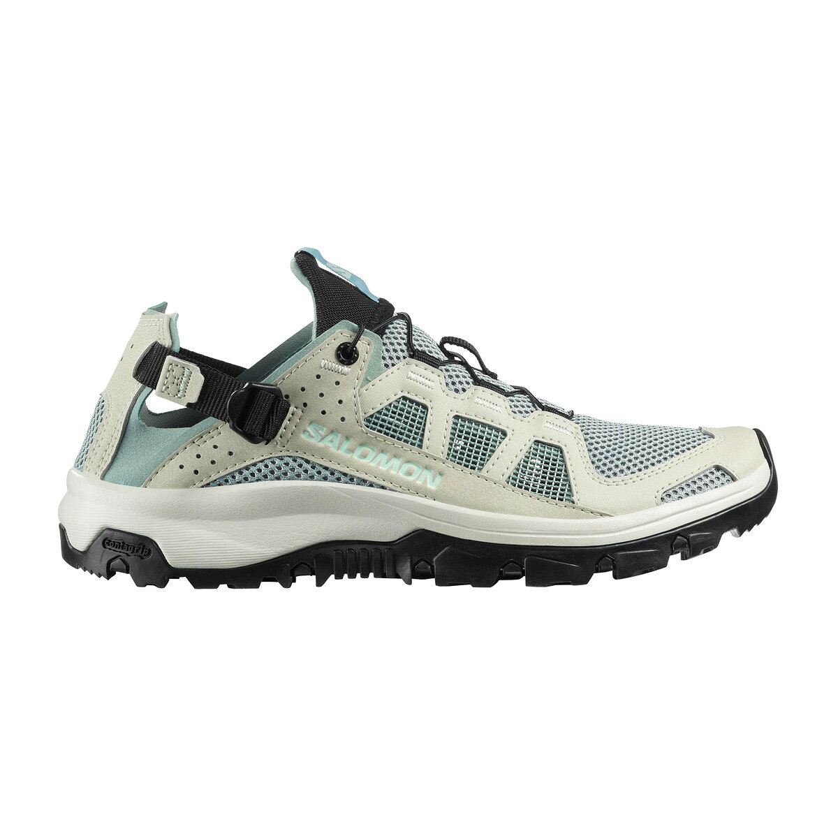SALOMONサロモンスポーツシューズレディース■TECHAMPHIBIAN5W【L49110700】テックアンフィビアン5ダブリューCOLOR・Greenm/SeaFoamSIZE・22.5cm、23cm、23.5cm、24cm、24.5cm、25cm製品詳細・用途：Singledayroutes/Summeradventure・ドロップ：9mm・重量（片足）：9oz・幅：Regular・足部保護：Light主な機能：・quickLACETM：ワンプルで素早くフィット調整。着脱も簡単。・EnergyCell：衝撃吸収性に優れた高性能EVAミッドソール。・WatercontaGRIP(R)：濡れた路面でも安定したグリップ力を発揮。・ProtectiveToecap：つま先をしっかり保護。・CollapsibleHeel：ヒールを倒してスライド着用も可能。・LacePocket：クイックレースの収納が可能。・AdjustableHeelStrap：かかとのホールド感を調整可能。・Anti-debrisMesh：小石や異物の侵入を軽減。・S.Cafe(R)リサイクルソックライナー：吸湿・防臭性能を向上。※メーカー企画書の情報で商品登録を行っております。予告なしに商品名と仕様変更される場合がございます。