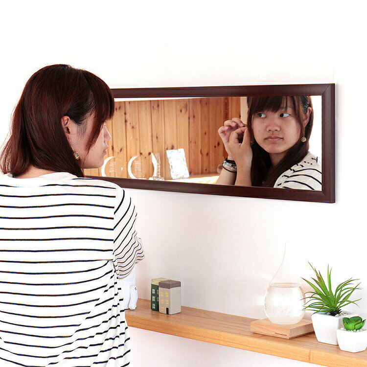 Rakuten - 壁掛けミラー 90cm【鏡 かがみ ミラー 壁掛け 姿見 ウォールミラー スタンドミラー シンプル 軽量 コンパクト 飛散防止 全身 横掛け 横向き 北欧 かわいい 一人暮らし リビング用 玄関用 居間用 おしゃれ家具 引っ越し祝い インテリア】
