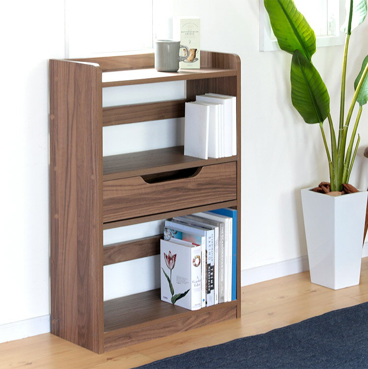 本棚 おしゃれ 幅60 奥行25 引き出し付き 薄型収納 ラック おしゃれ家具 ウッドラック スリム オープンラック マガジンラック 収納棚 ブックラック ディスプレイラック シェルフ ルーター収納 ルーター 隠し コンパクト シンプル 子供部屋 キッチンカウンター 木製 かわいい