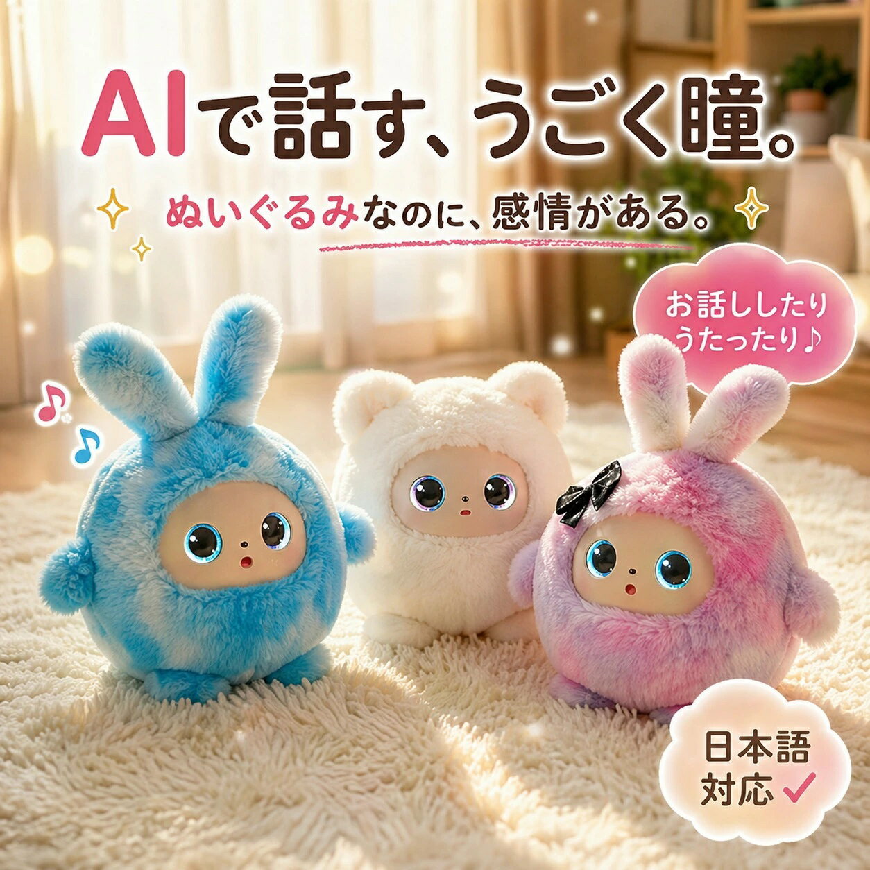 Rakuten - AI ぬいぐるみ しゃべる AIペット 電子ペット 動く ロボット おもちゃ 知育玩具 英語 音声認識 会話 コミュニケーション 子供 幼児 小学生 3歳 4歳 5歳 6歳 誕生日 プレゼント ギフト 女の子 男の子 寝かしつけ おしゃべり うさぎ