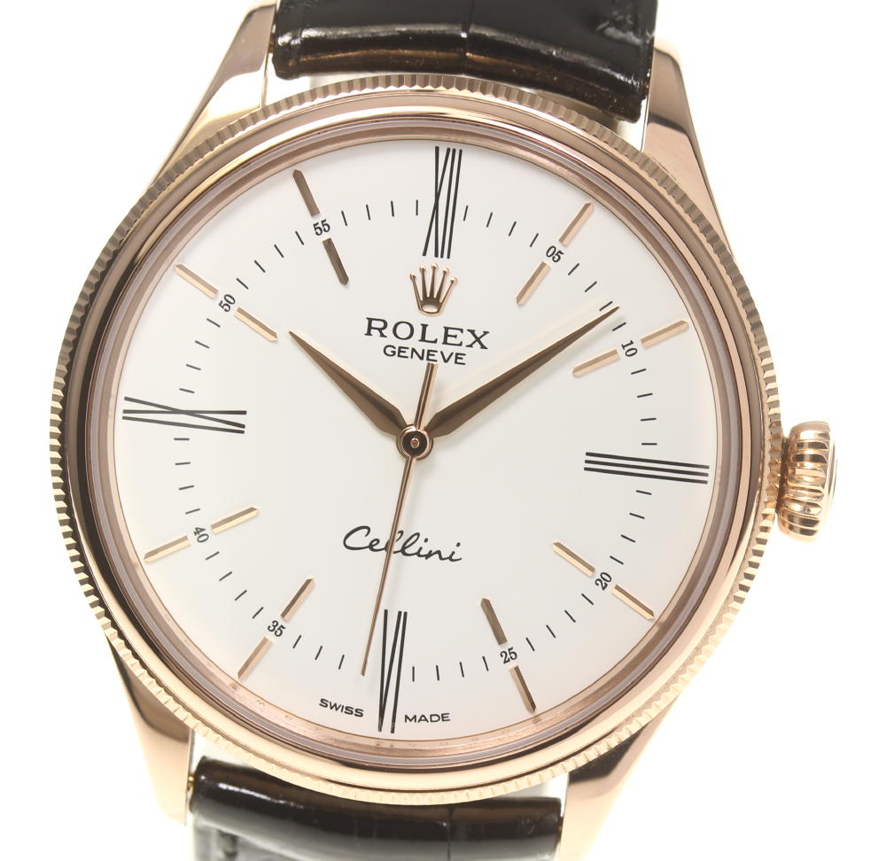 美品★箱・保【ROLEX】ロレックス チェリーニ K18PG 50505 白文字盤 ランダム 手巻き 革ベルト メンズ【中古】