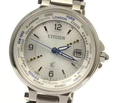 ☆美品 箱保付き【CITIZEN】シチズン XC＆ANA デイト EC1010-14B ソーラー電波 レディース【ev10】【中古】