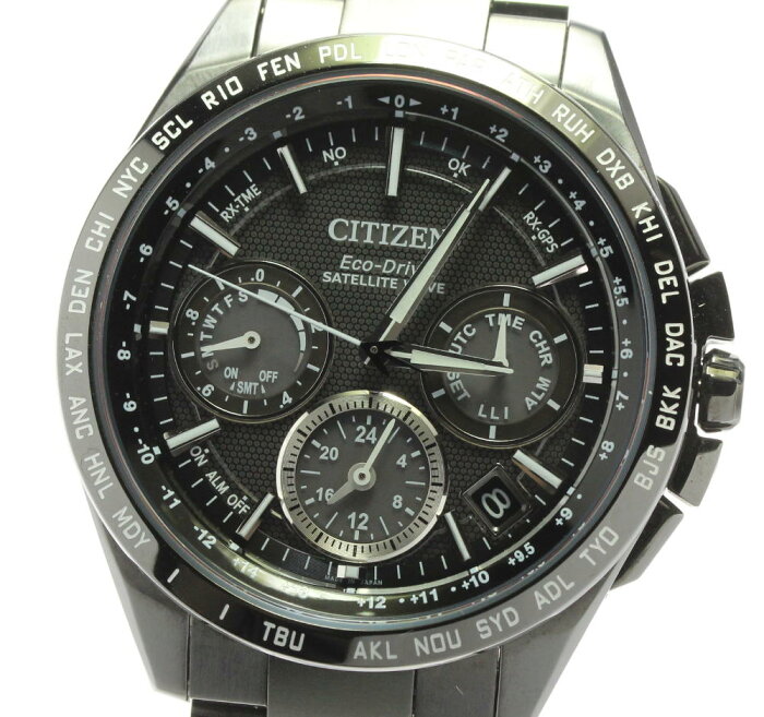 ☆美品【CITIZEN】シチズン アテッサ サテライトウェーブ クロノグラフ C9017-59E/F900-T021557 ソーラー電波 メンズ【中古】