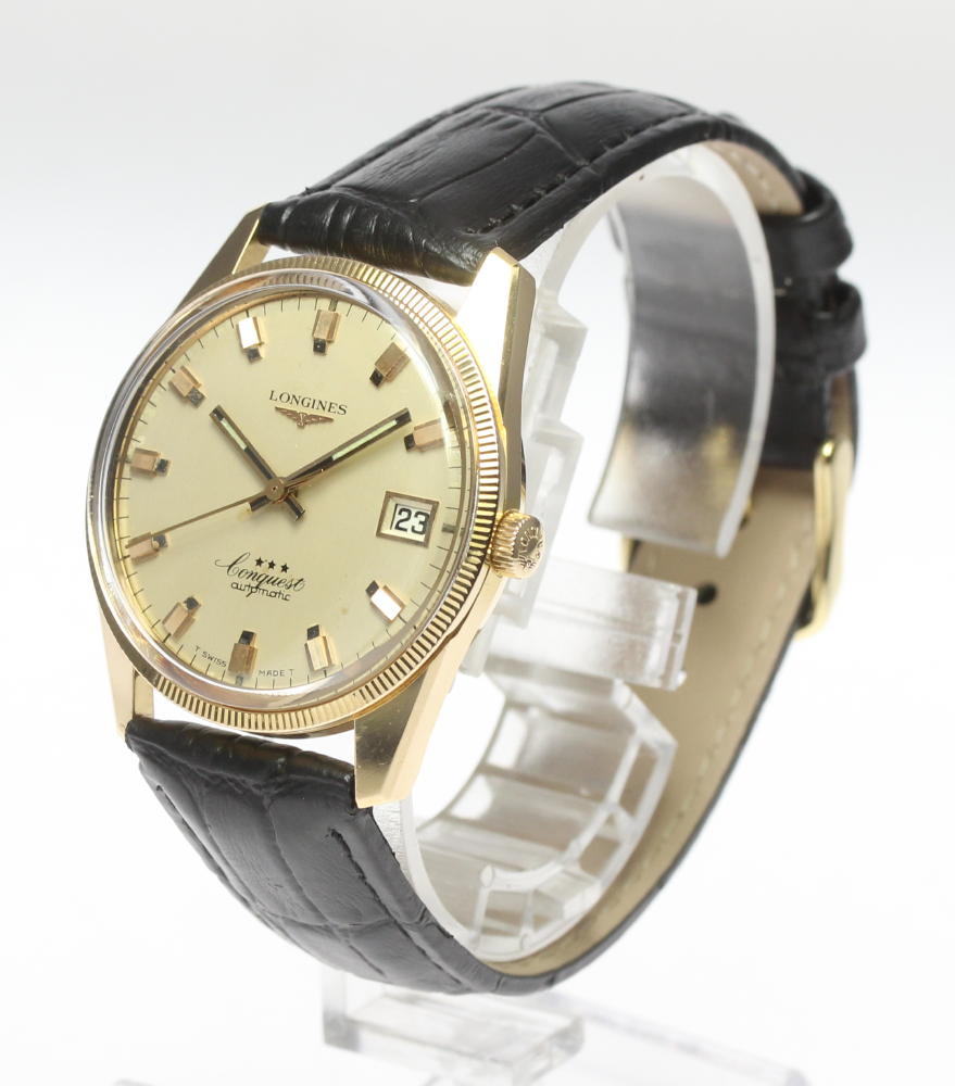 【LONGINES】ロンジン K18PG コンクエスト 8062 2 cal.505 デイト 自動巻き メンズ【中古】