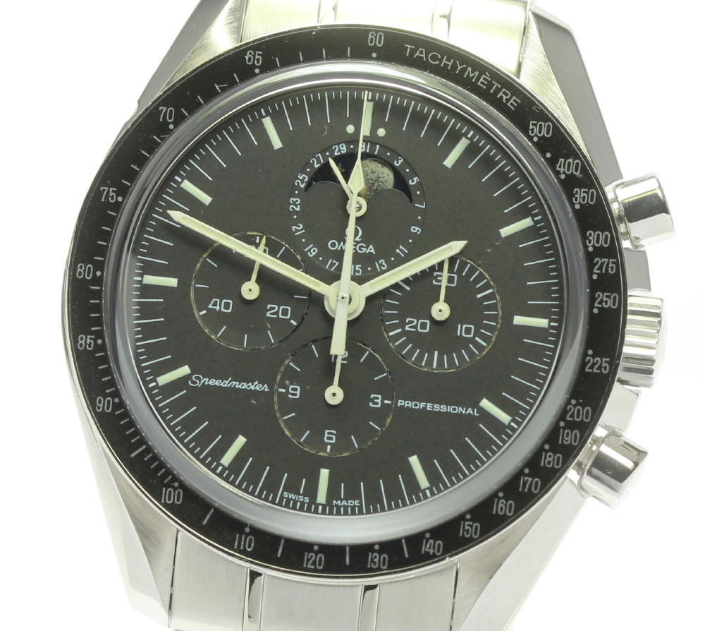 ☆良品 保証書付【OMEGA】オメガ スピードマスタープロフェッショナル ムーンフェイズ クロノグラフ 3576.50 手巻き メンズ【中古】