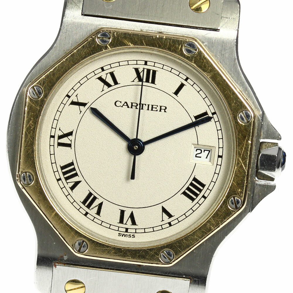 ベルトジャンク☆★箱付き【CARTIER】カルティエ サントスオクタゴンMM デイト クォーツ メンズ【ev20】【中古】