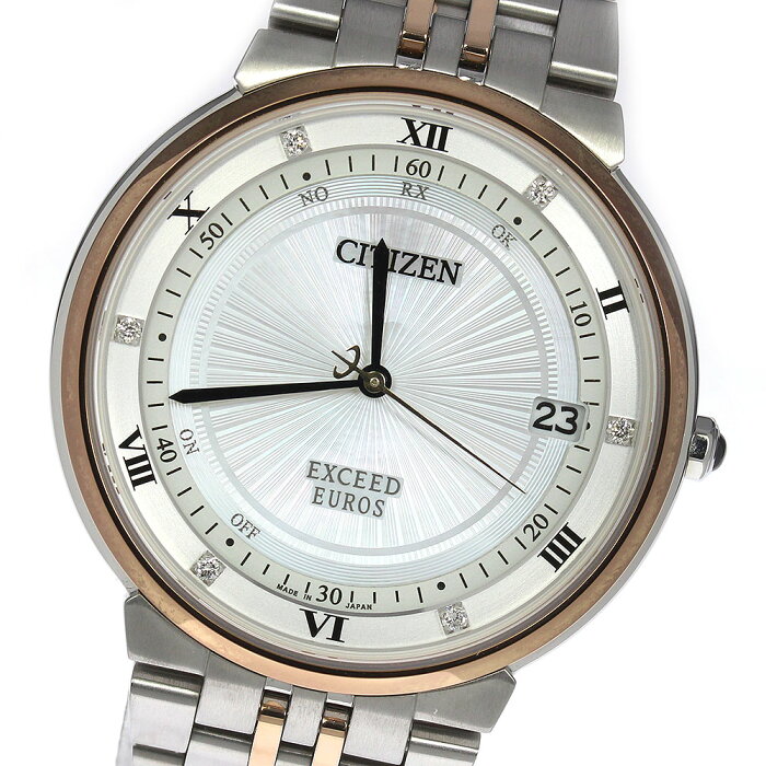 ☆美品★箱付き【CITIZEN】シチズン エクシード ユーロ H128-T022375/CB3024-52W エコドライブ デイト ソーラー電波 メンズ【中古】