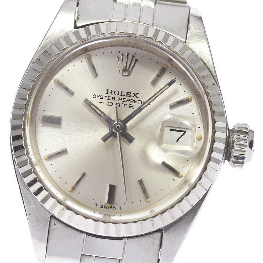 【ROLEX】ロレックス オイスター パーペチュアルデイト cal.2030 WGベゼル 6917 自動巻き レディース_691485【中古】