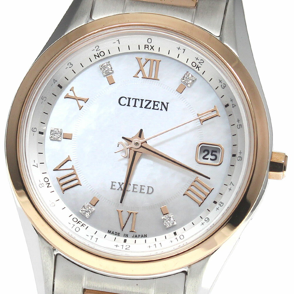 シチズン CITIZEN ES9374-61W エクシード ダイレクトフライト エコドライブ ダイヤモンド ソーラー電波 レディース 美品 保証書付き_757152【中古】