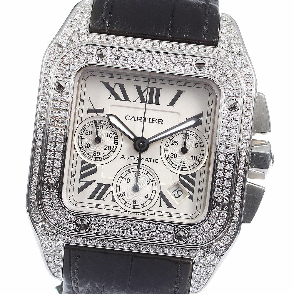 カルティエ CARTIER W20090X8 サントス100 XL アフターダイヤモンド クロノグラフ デイト 自動巻き メンズ _753467【中古】