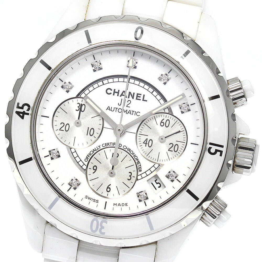 シャネル CHANEL H2009 J12 白セラミック 9Pダイヤ クロノグラフ 自動巻き メンズ ...