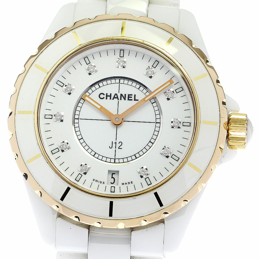 シャネル CHANEL H2180 J12 白セラミック 11Pダイヤ PGベゼル クォーツ メンズ ...