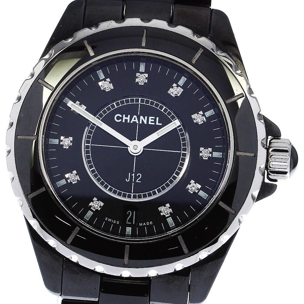 シャネル CHANEL H2124 J12 黒セラミック 11Pダイヤ クォーツ メンズ 良品 箱・ ...