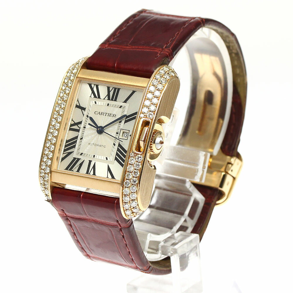 カルティエ CARTIER WT100016 タンクアングレーズ K18PG サイドダイヤ 自動巻き ボ...