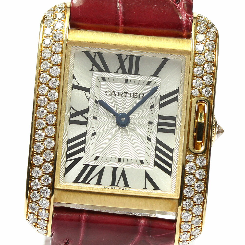 カルティエ CARTIER WT100014 タンクアングレーズSM K18PG サイドダイヤ クォーツ レディース 良品 _792383【中古】