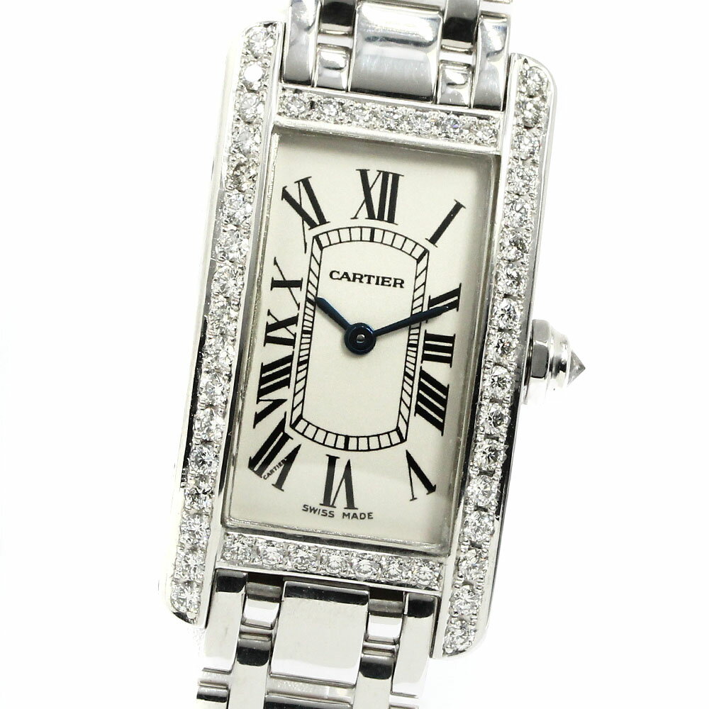 カルティエ CARTIER W2601956 タンクアメリカン SM K18WG アフターダイヤベゼル クォーツ レディース 箱付き_791191【中古】