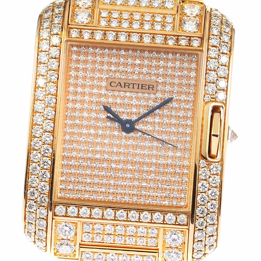 カルティエ CARTIER HPI00560 タンクアングレーズLM K18PG 全面ダイヤ 自動巻き ボーイズ 良品 _792362【中古】