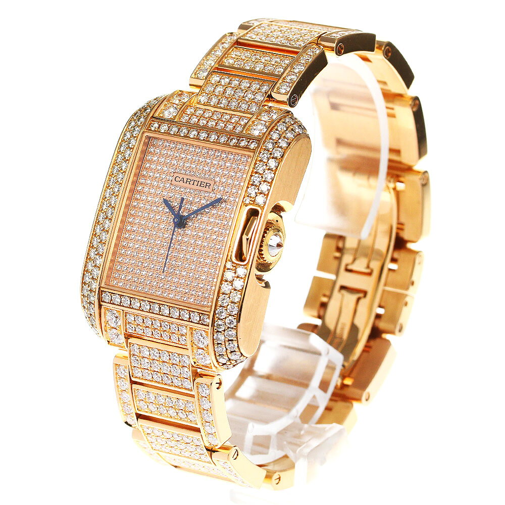 CLOSERのカルティエ CARTIER HPI00560 タンクアングレーズLM K18PG 全面ダイヤ 自動巻き ボーイズ 良品 _792362【中古】｜アングル2