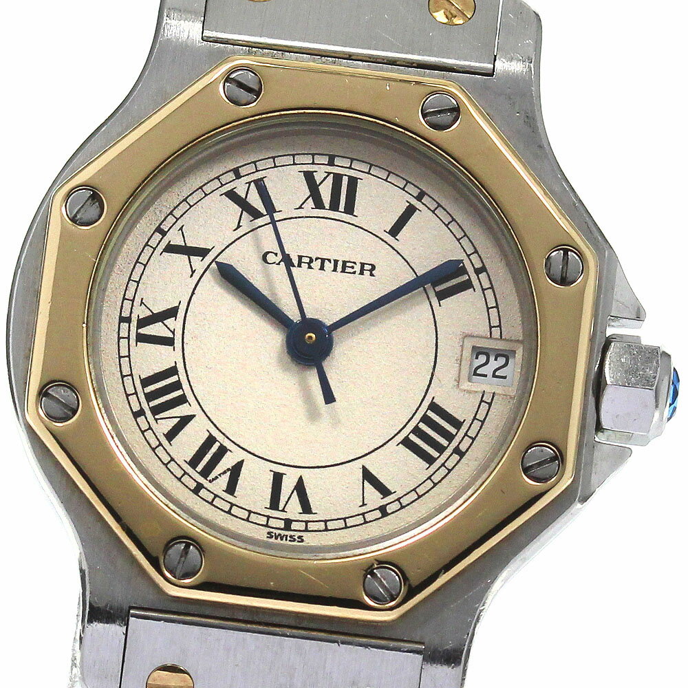 カルティエ CARTIER W2001683 サントスオクタゴンSM YGコンビ デイト クォーツ レディース 保証書付き_803828【中古】