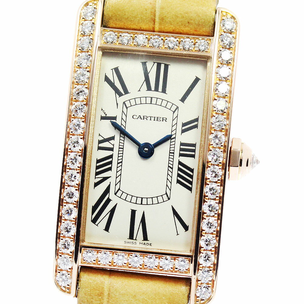 カルティエ CARTIER WB707931 タンクアメリカン K18PG ダイヤベゼル クォーツ レディース _808713【中古】