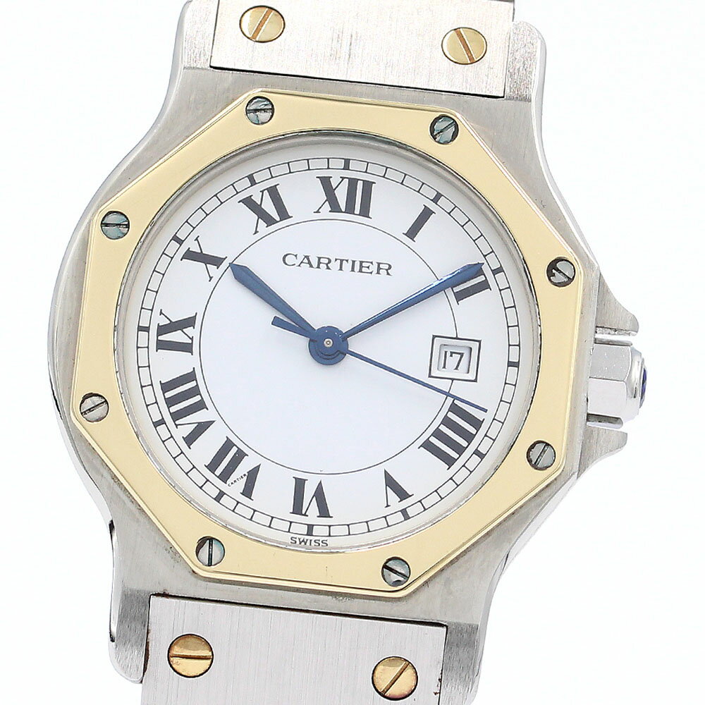 カルティエ CARTIER サントスオクタゴンLM YGベゼル 自動巻き メンズ 保証書付き_812450【中古】