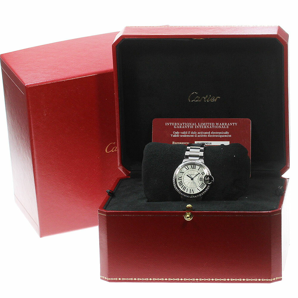 カルティエ CARTIER W4BB0016 バロンブルーMM ダイヤベゼル メーカーOH済 自動巻き...