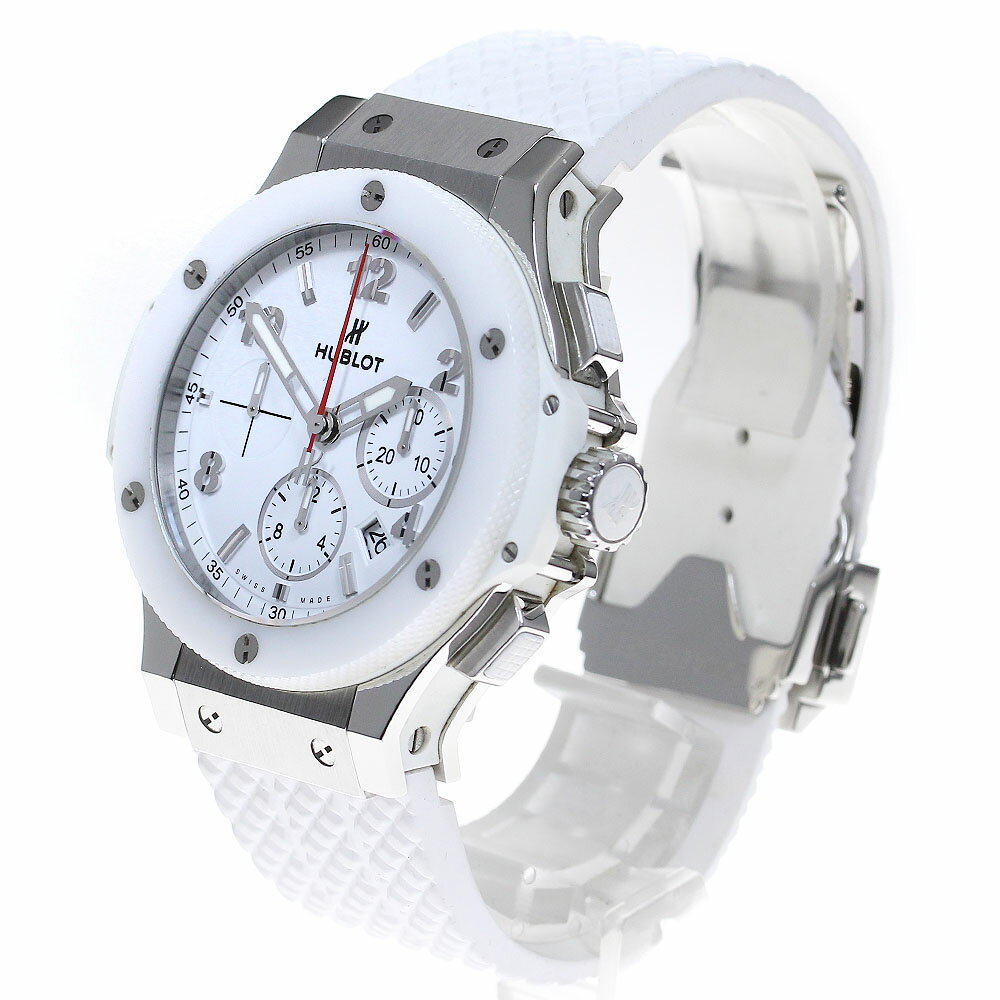 ウブロ HUBLOT 301.SE.230.RW ビッグバン スチールホワイト クロノグラフ 自動巻き メンズ 良品 箱付き_839116【中古】
