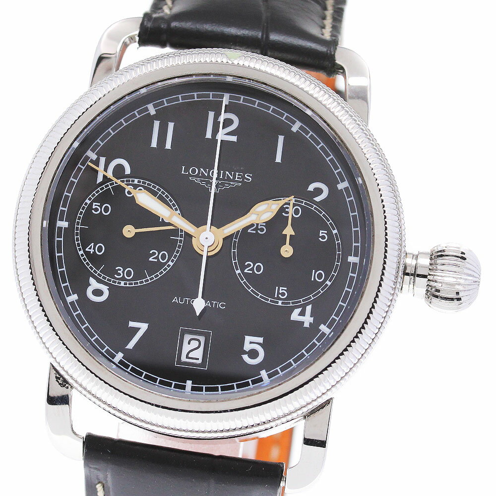 ロンジン LONGINES L2.783.4 ヘリテージ アヴィゲーション オーバーサイズクラウン デイト クロノグラフ 自動巻き メンズ 良品 _845922【中古】