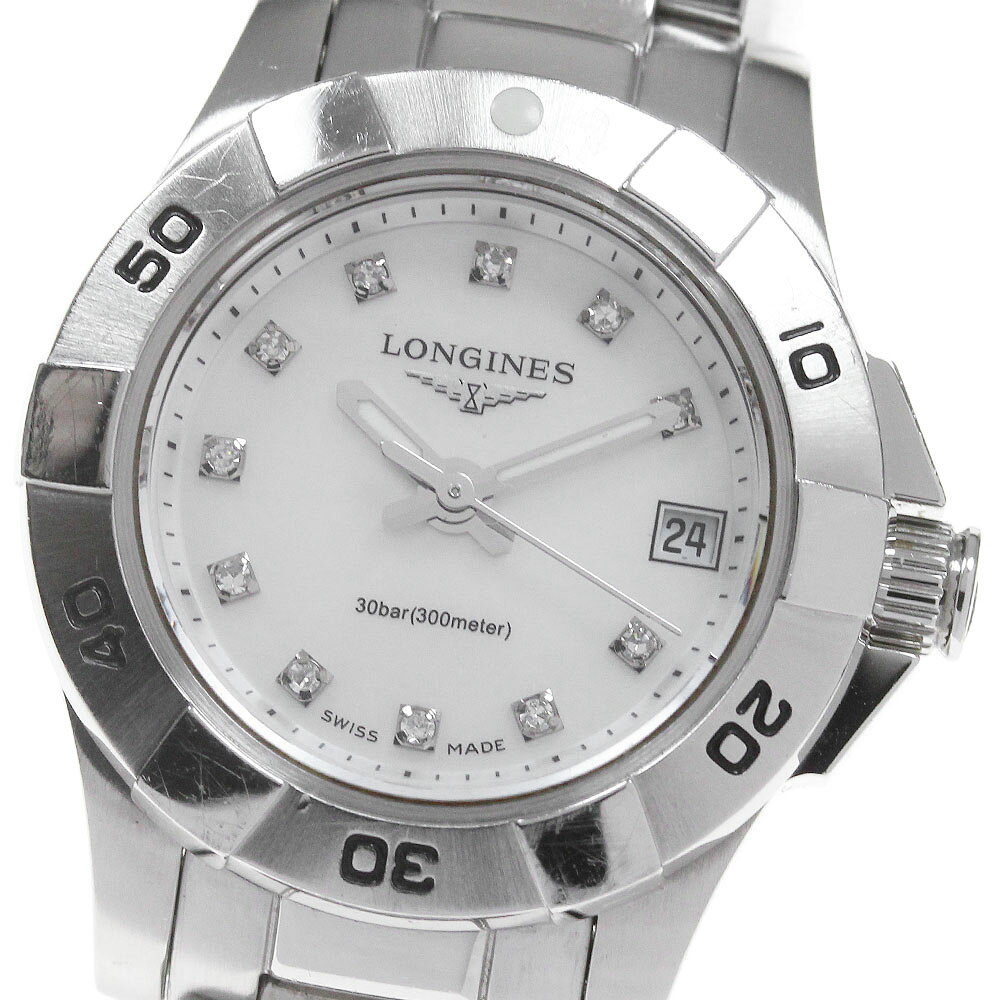 ロンジン LONGINES L3.198.4 ハイドロ コンクエスト 11Pダイヤ クォーツ レディース _861904【ev20】【中古】