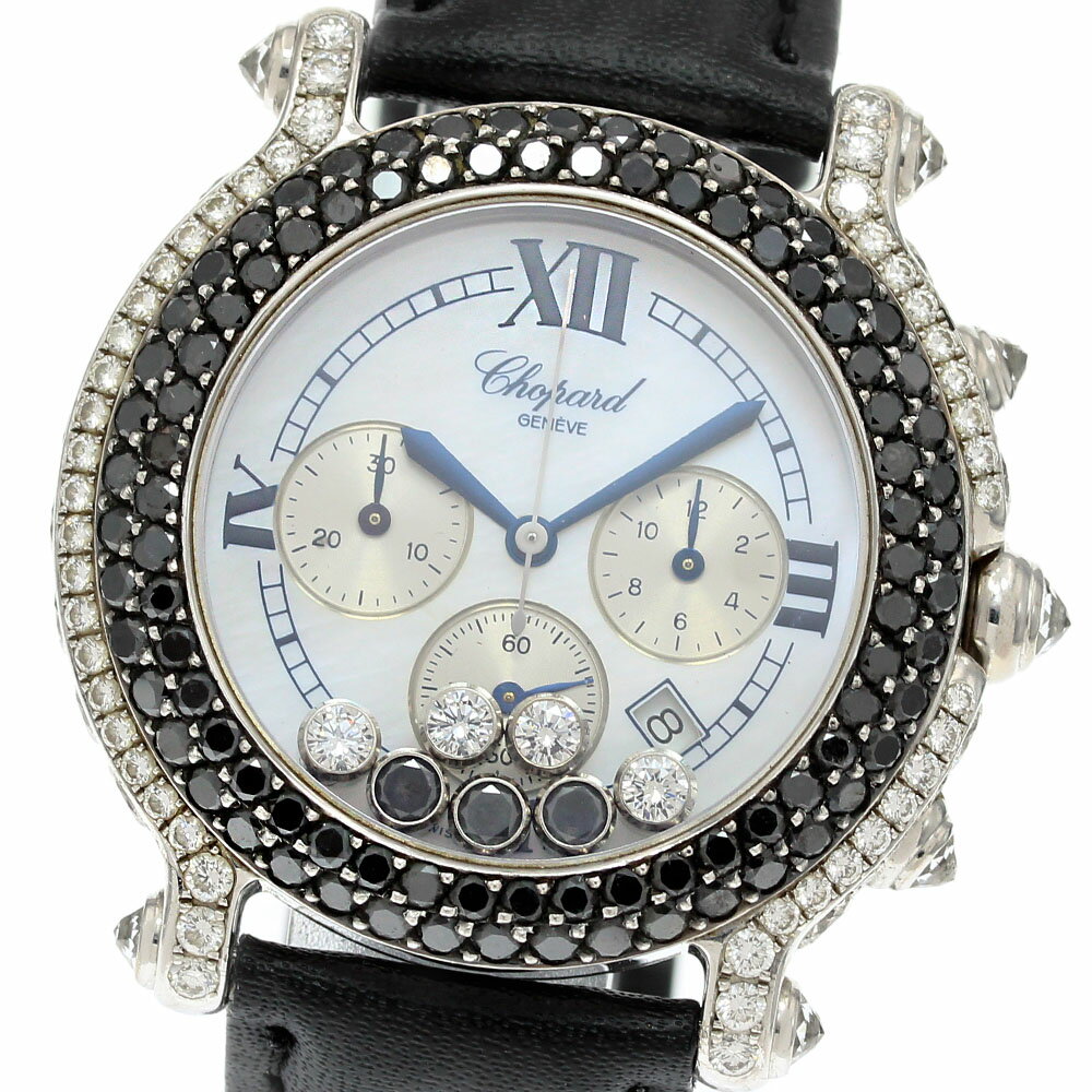 ショパール Chopard 28/3340-50 ハッピースポーツ K18WG ダイヤベゼル クロノグラフ クォーツ レディース _844787【中古】