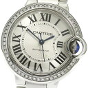 カルティエ CARTIER W4BB0016 バロンブルーMM ダイヤベゼル 自動巻き ボーイズ 保証書付き_865165【中古】