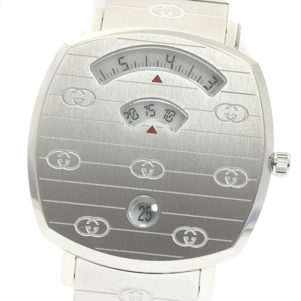 グッチ GUCCI 157.4/YA157401 グリップウォッチ デイト クォーツ メンズ 極美品 内箱付き_875836【中古】