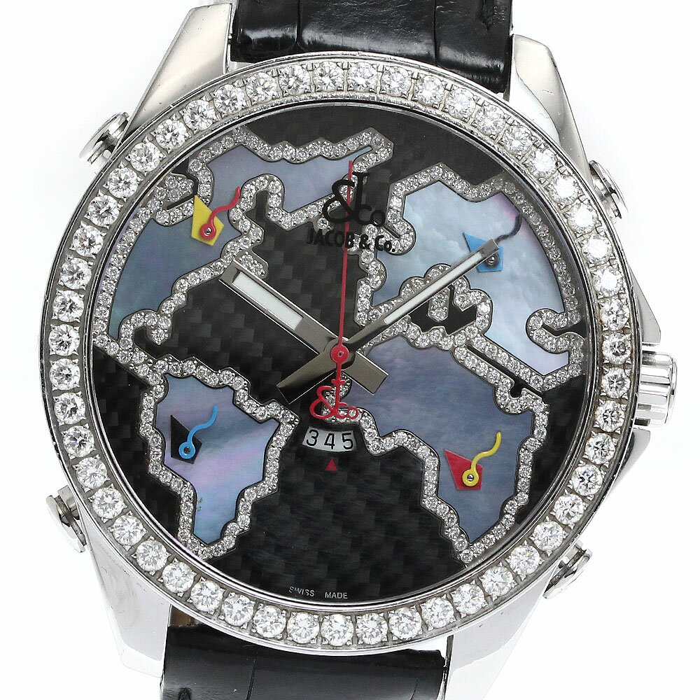ベルト訳あり ジェイコブ JACOB&CO ファイブタイムゾーン ダイヤベゼル クォーツ メンズ _874295【中古】
