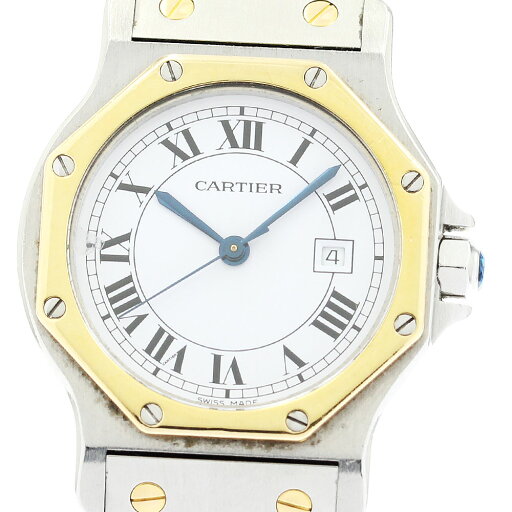 カルティエ CARTIER サントスオクタゴンLM YGベゼル 自動巻き メンズ _886575【中古】 カルティエ CARTIER サントスオクタゴンLM YGベゼル 自動巻き メンズ _886575【中古】